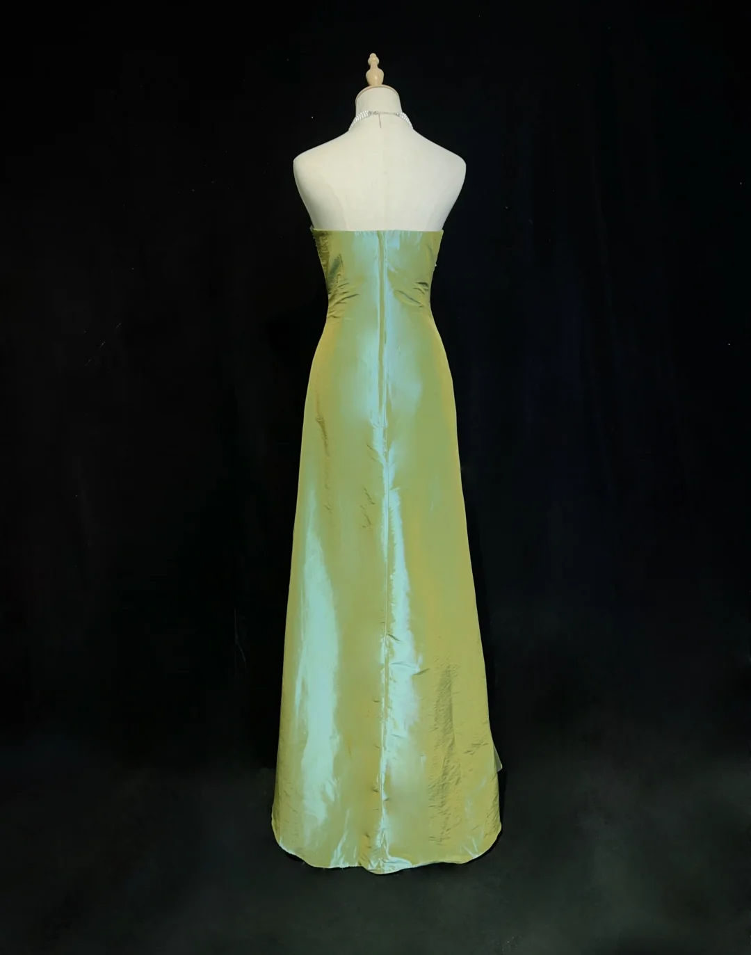 Green Sweetheart A-Line Satin Appliques Vintage Long Party Dress, DP4884