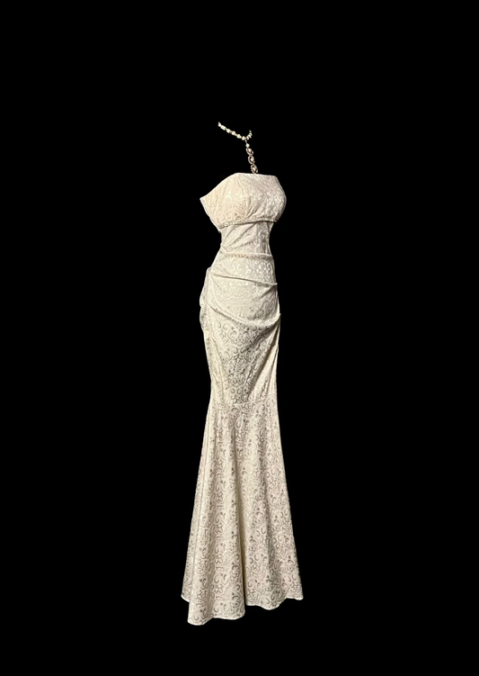 Pretty Strapless Mermaid Satin Jacquard Vintage Party Dress Formal Prom Dress, DP5409