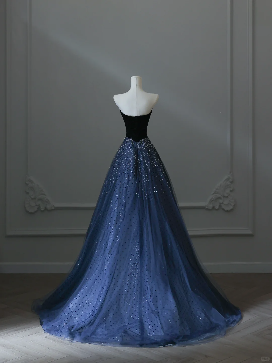 Dark Blue Strapless A-Line Beading Tulle Long Formal Prom Dresses Birthday Outfits, DP5139