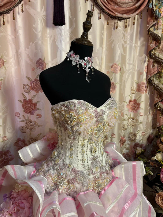 Vintage Pink Sweetheart Strapless Beaded Sweet 16 Quinceanera A-Line Evening Dress Ball Gown DP6281