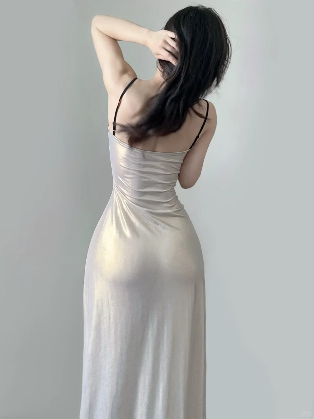 Sexy Champagne Spaghetti Straps Sheath Lace Satin Long Evening Party Dress, DP5367