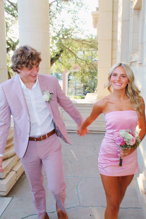 Robe fourreau rose sans bretelles, tenue de soirée simple et mignonne pour anniversaire, DP3177