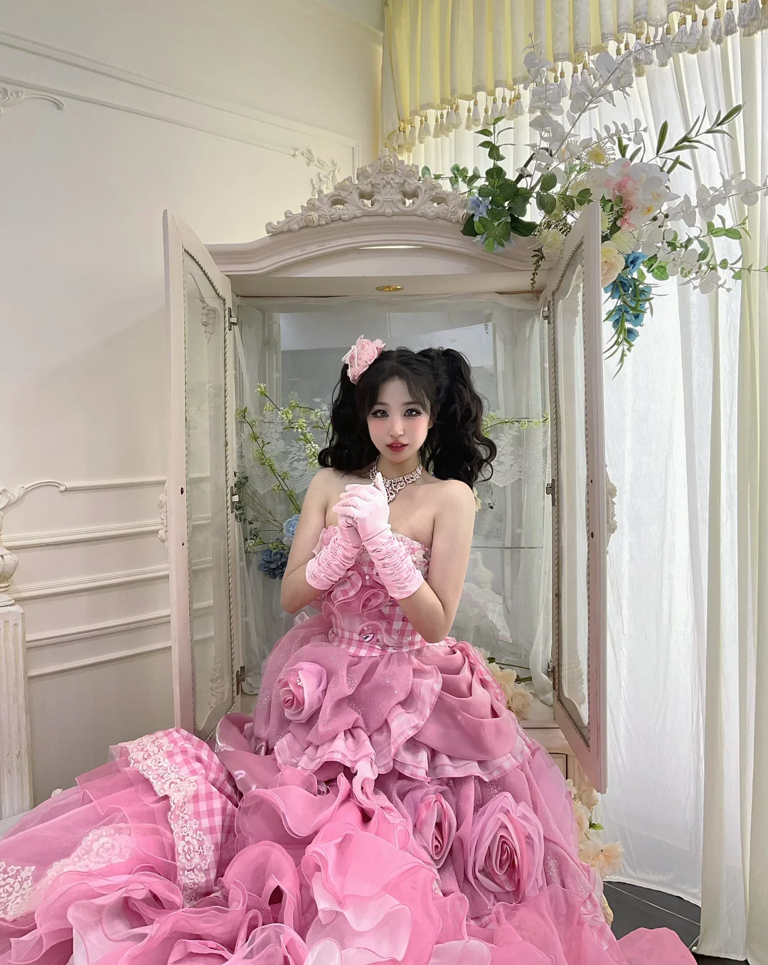 Robe de Quinceanera rose bustier trapèze à volants superposés, jolie robe de bal d'anniversaire, DP5130