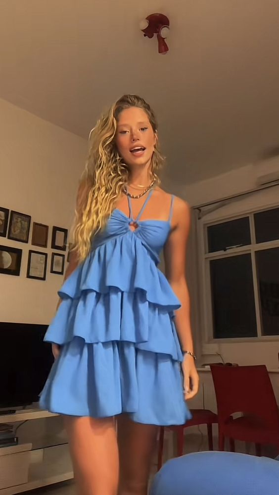 Cute Blue Halter A-Line Short Summer Dress Homecoming Dress, DP3263 DSProm Cute Blue Halter A-Line Short Summer Dress Homecoming Dress, DP3263 DSProm