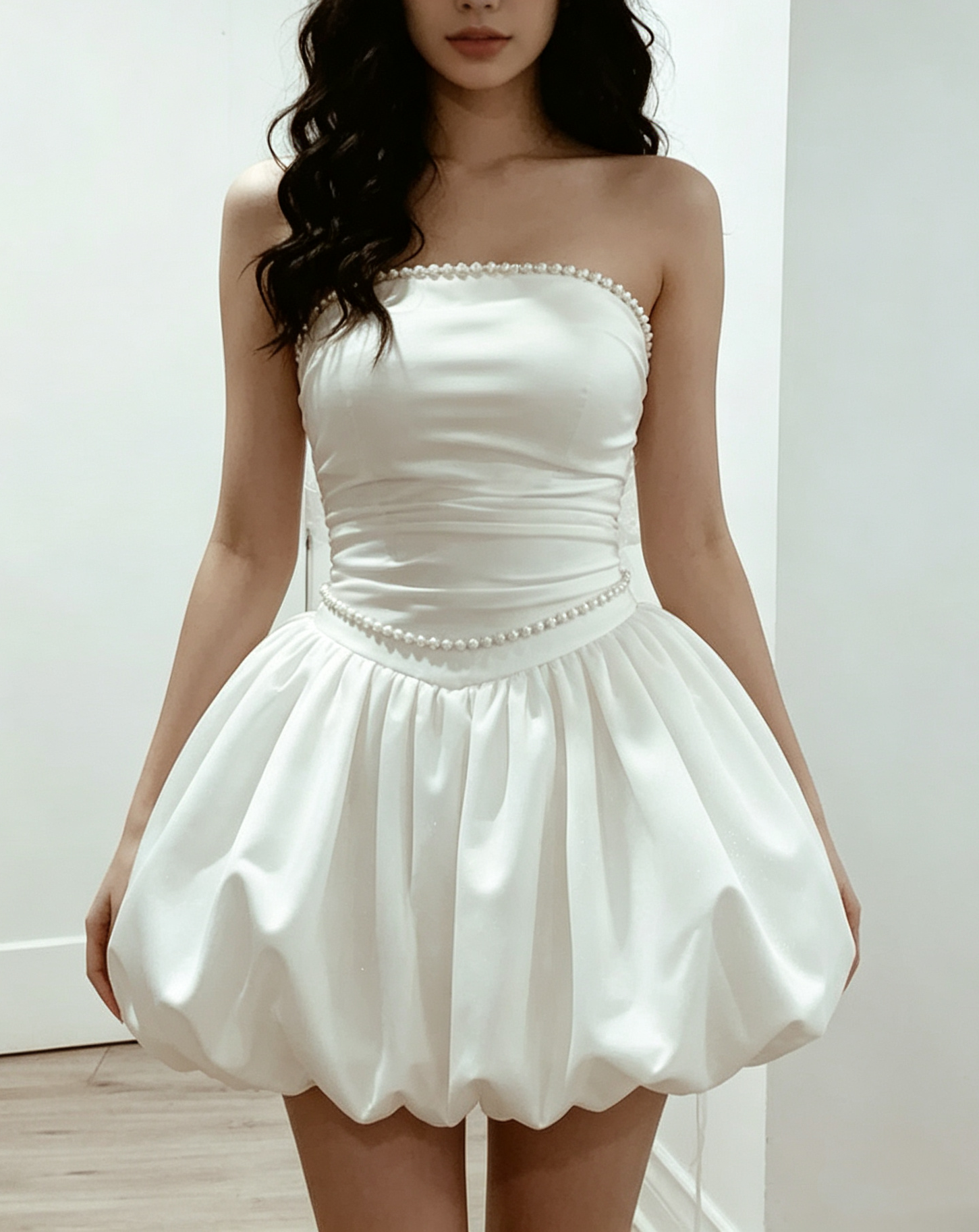 vintage white mini dress Valentine Lace Halter Size L from Hello Molly 40 Waist (in) 23 Vintage White Satin Pearl Trim