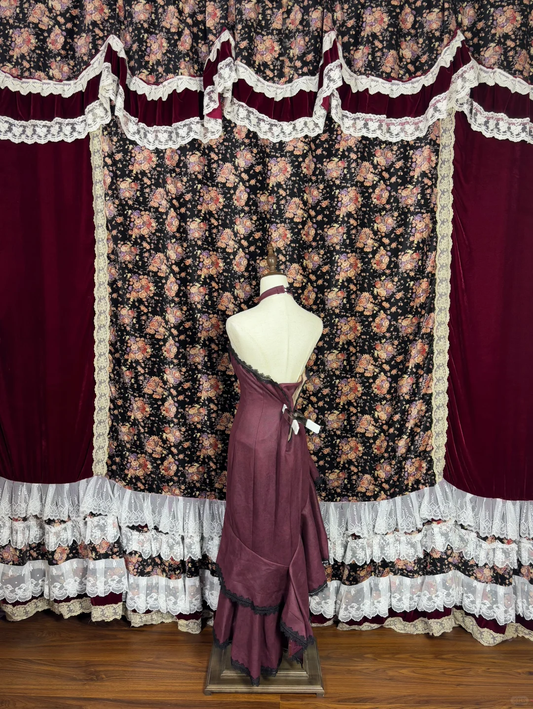 Elegant Burgundy Sequin Embroidery Halter-neck Prom Dress Evening Dress DP6417