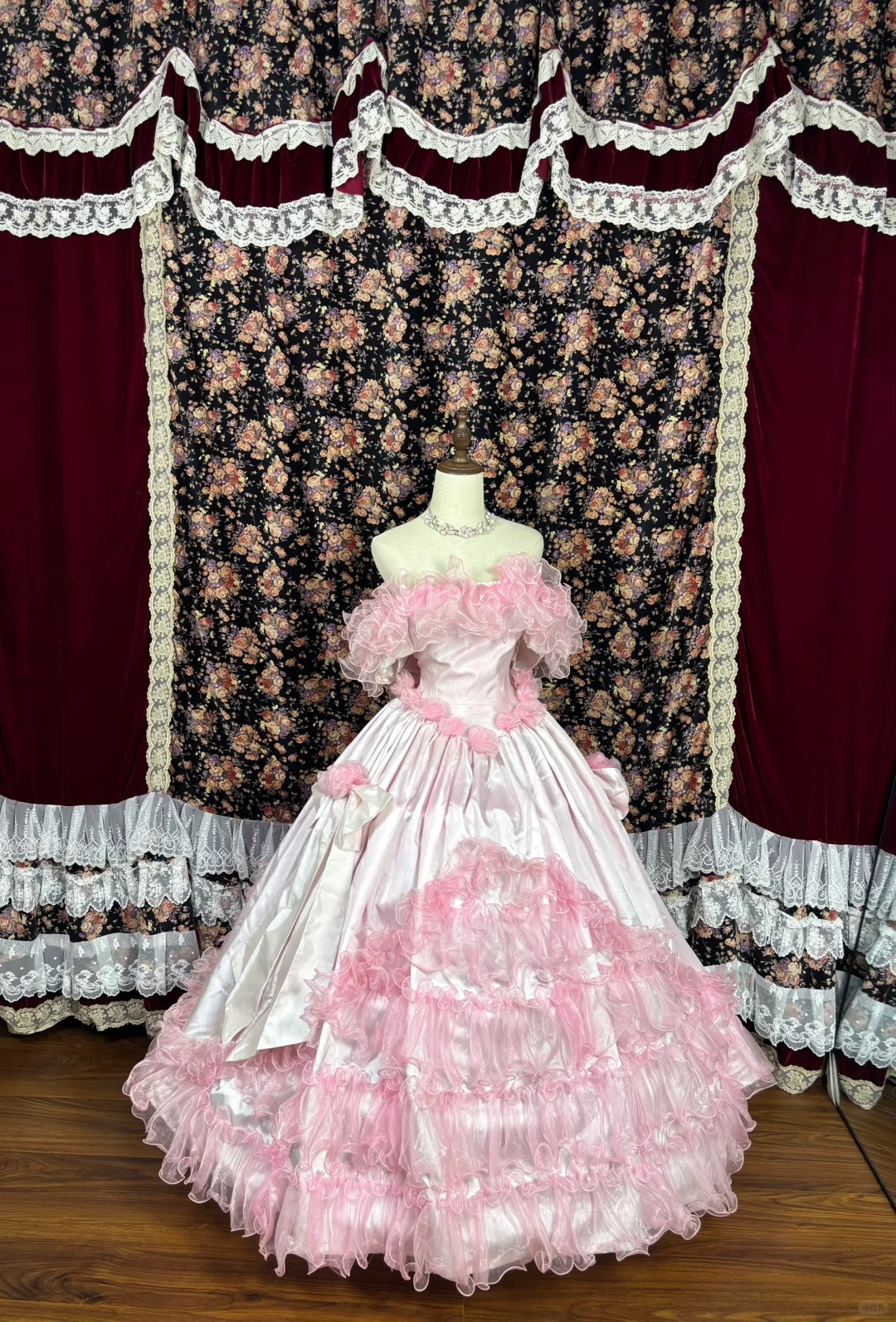 Vintage Pink Satin Tulle 3D Flowers Off-the-shoulder Sweet 16 Quinceanera A-Line Evening Dress Ball Gown DP6271