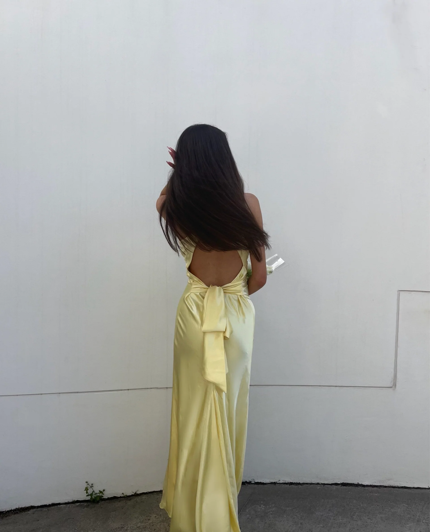 Yellow V Neck Backless Elegant Party Dress Wedding Guest Dress, DP2861