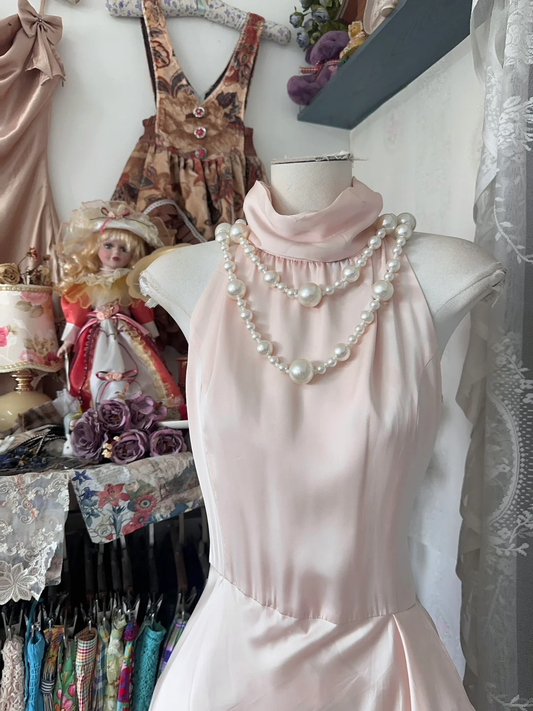 Vintage Pink Irregular Ruffle Hem Elegant A-Line Chiffon Long Evening Dress Prom Dresses DP6212