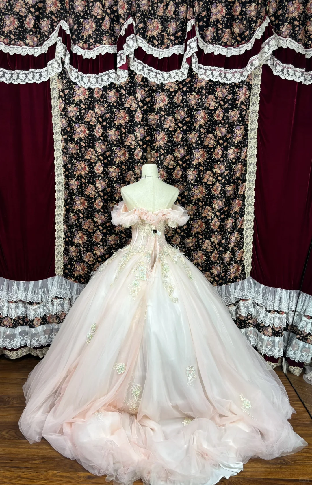 Vintage Pink Sweetheart Off-the-shoulder Tulle Beaded Quinceanera Evening Dress Ball Gown,DP6269