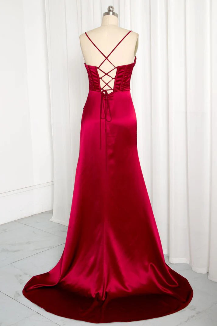 Bezauberndes rückenfreies Meerjungfrau-Kleid aus Satin mit Schnürung, langes Ballkleid, Partykleid, Abendkleid DP6492