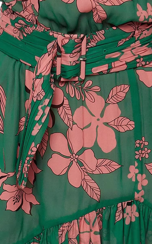 Fashion Green Floral Asymmetric Ruffled Hem Design A-line Party Dress Homecoming Dress, DP5902