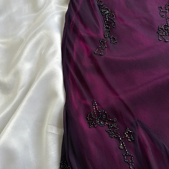 Vintage Dark Purple Halter Beading Ruffle Charming Party Dress, DP2277