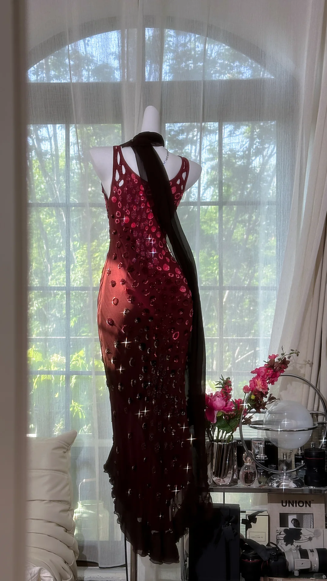 Vintage Shiny Beaded Burgundy Mermaid Prom Dress Evening Dress DP6356