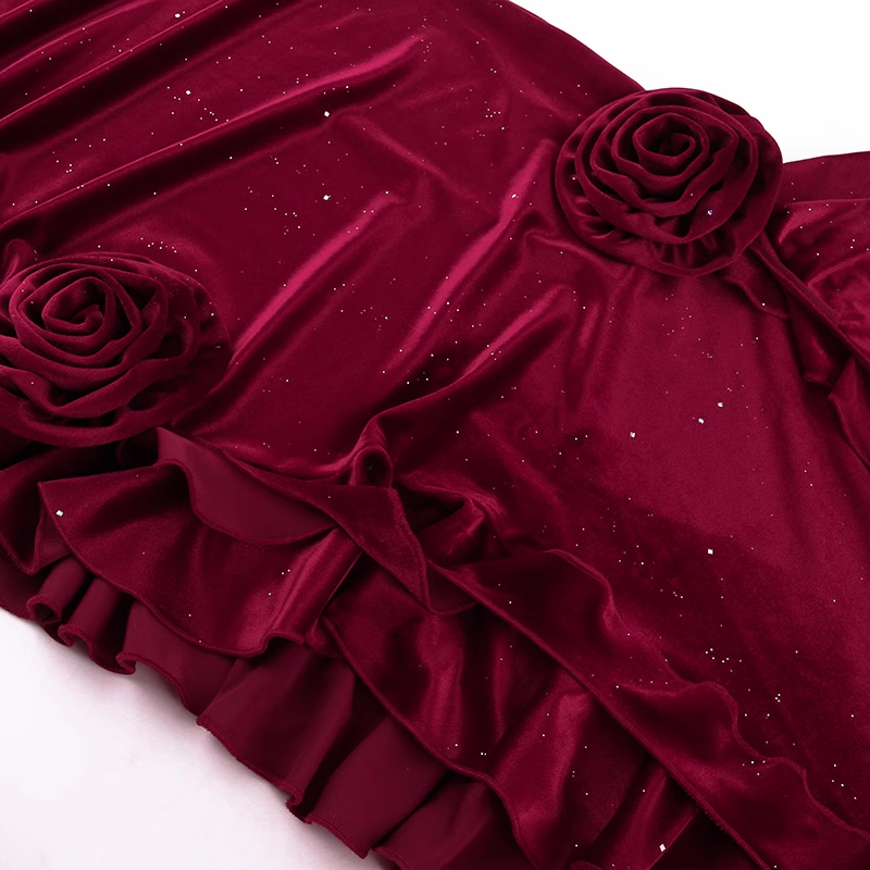 Vintage Glitzernde Pailletten Liebsten Spaghetti Strap Rüschen High Slit Ballkleid Abendkleid DP6407