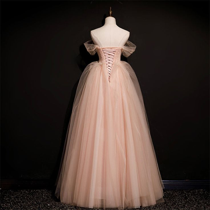 Rosa schulterfreies A-Linien-Tüll-Abschlussballkleid, langes Abschlusskleid, DP3656