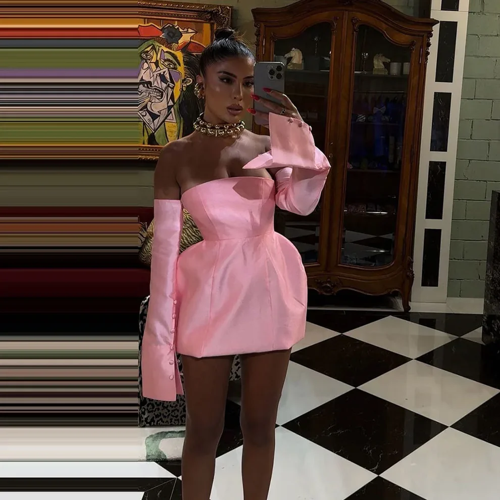 Robe fourreau rose sans bretelles, tenue de soirée, tenue d'anniversaire, DP2963