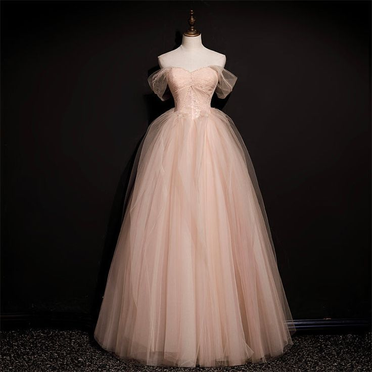 Rosa schulterfreies A-Linien-Tüll-Abschlussballkleid, langes Abschlusskleid, DP3656