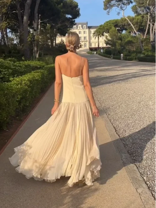 Spaghettiträger A-Linie Elfenbein Langes Partykleid Modisches Urlaubskleid, DP3589