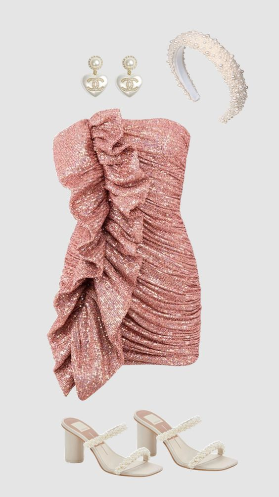 Rosa trägerloses Pailletten-Etuikleid für den Heimkehr-Abschlussball, Geburtstags-Outfits, DP3677