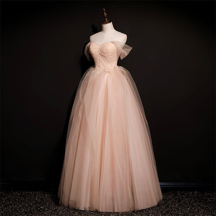 Rosa schulterfreies A-Linien-Tüll-Abschlussballkleid, langes Abschlusskleid, DP3656