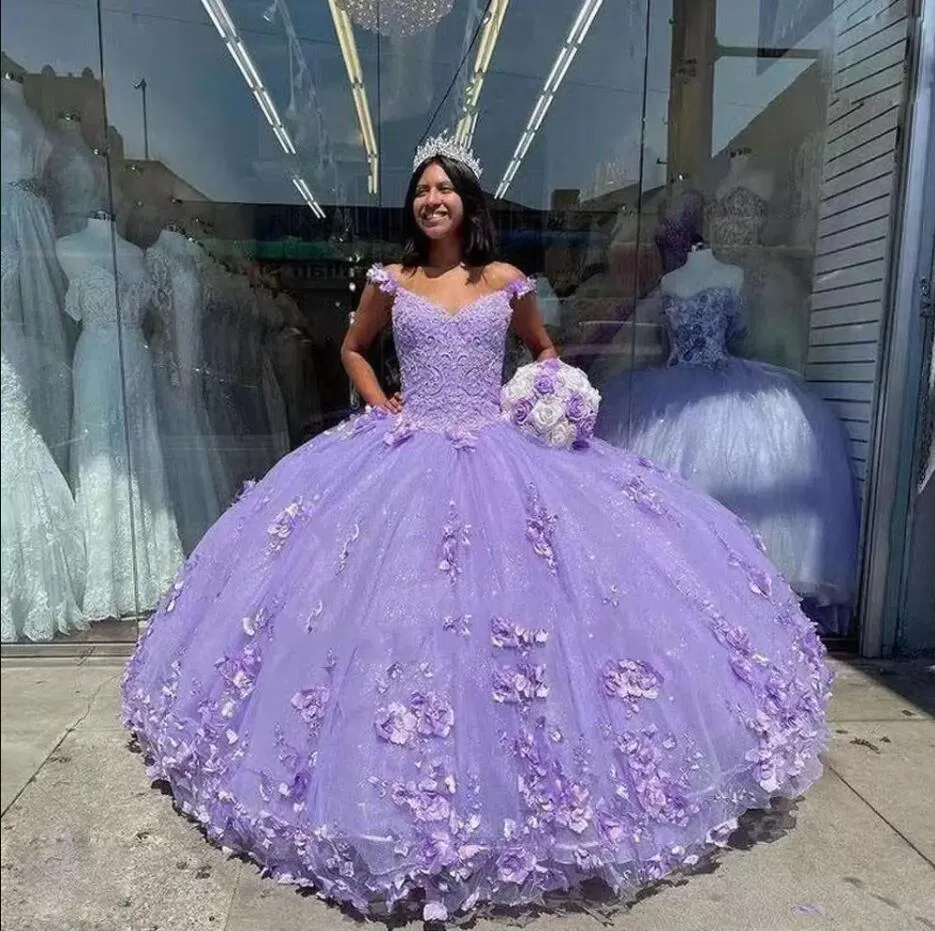 Jolies robes de Quinceanera lilas, robe Sweet 16, robe de bal avec appliques, DS4352