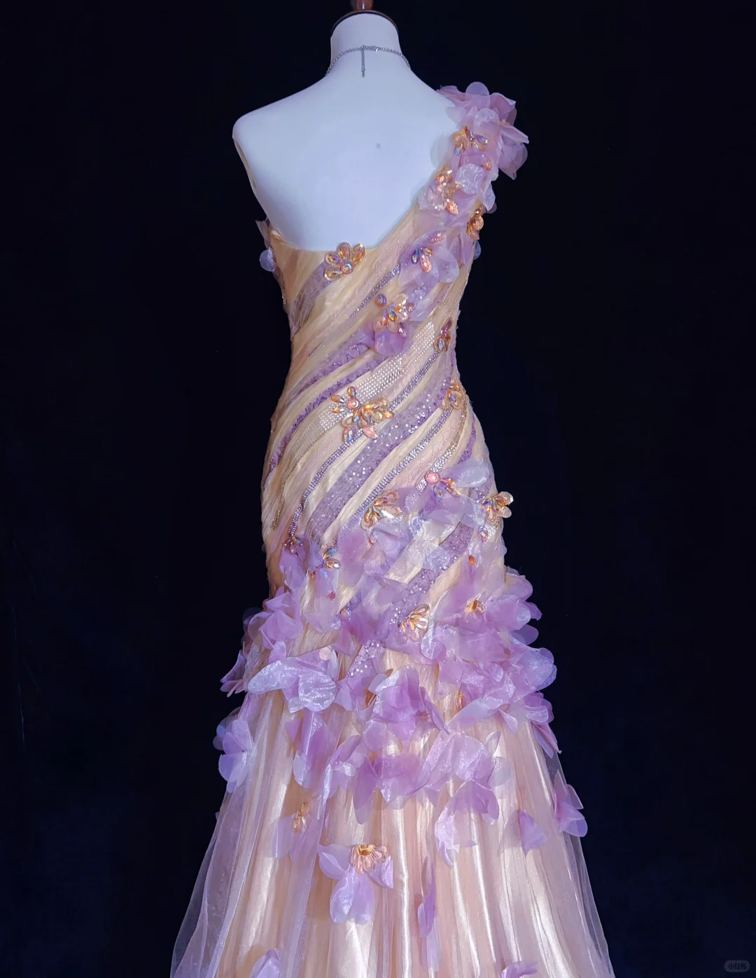 Lilac One Shoulder Floral Mermaid Tulle Long Prom Dress Birthday Gown, DP4885