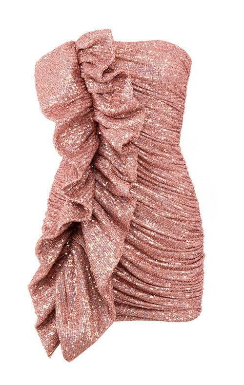 Rosa trägerloses Pailletten-Etuikleid für den Heimkehr-Abschlussball, Geburtstags-Outfits, DP3677