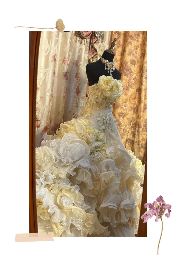 Vintage Applique Ruffles Strapless Sweet 16 Quinceanera A-Line Evening Dress Ball Gown DP6282