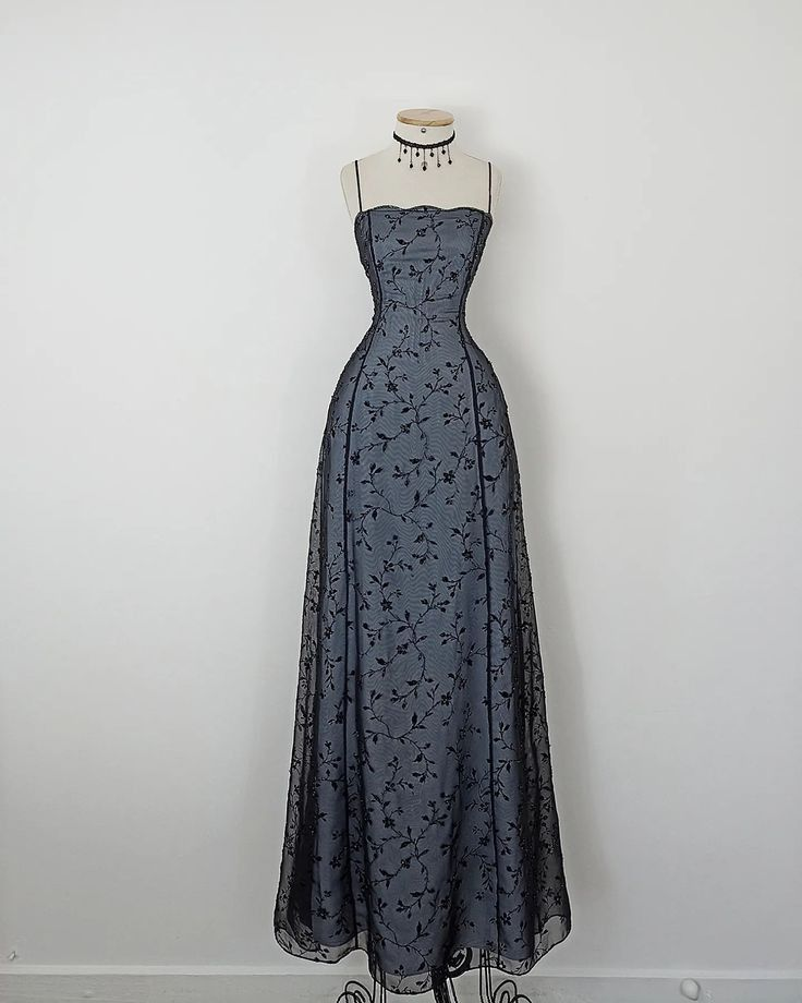 Robe de soirée longue en mousseline de soie à bretelles bleues vintage, DP5648