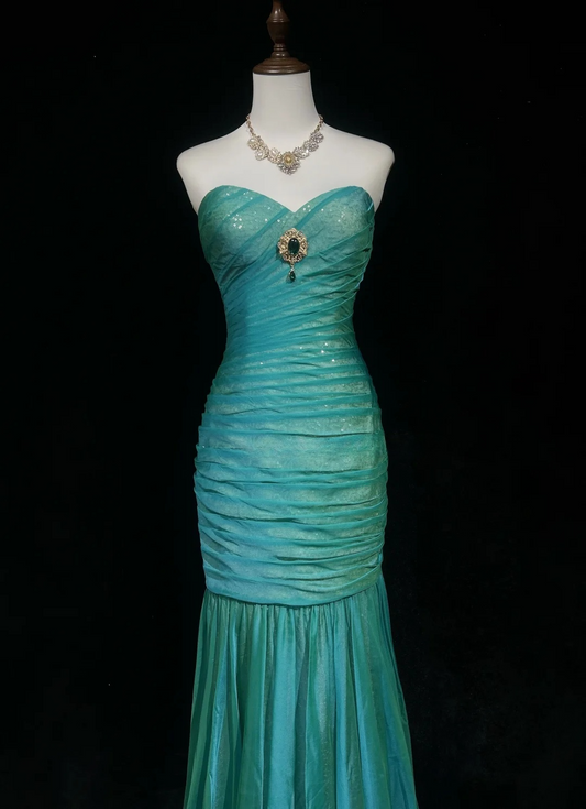 Elegant Green Sweetheart Mermaid Sequins Vintage Long Evening Party Dress, DP5327