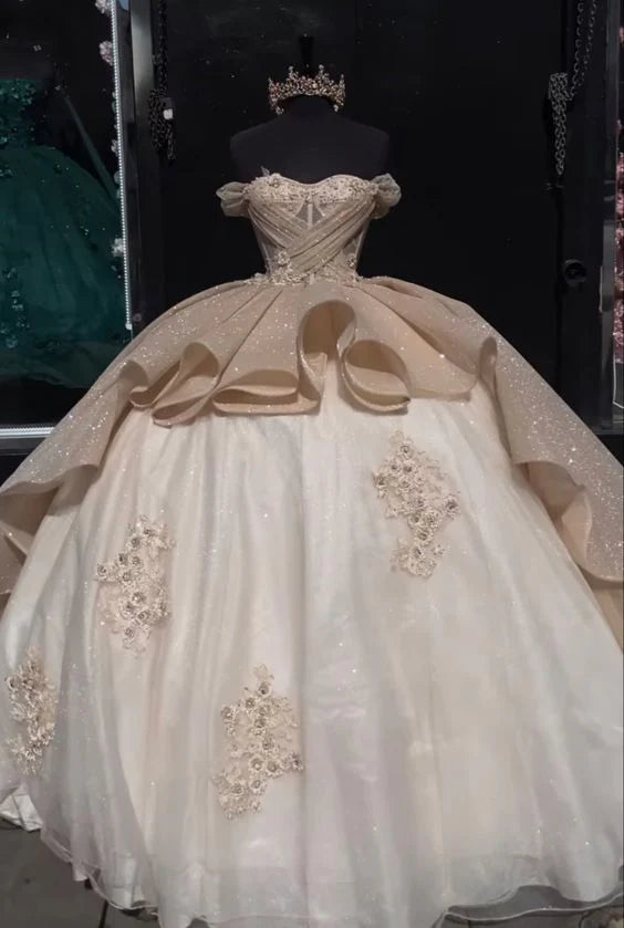 Elegant Shiny Embroidery Sweet 16 Quinceanera A-Line Floor-length Prom Dress Birthday Dress Evening Dress Ball Gown DP6441