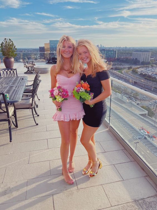 Cute Pink Spaghetti Strap Sheath Short Party Dress Cocktail Dress Homecoming Dress DP6433