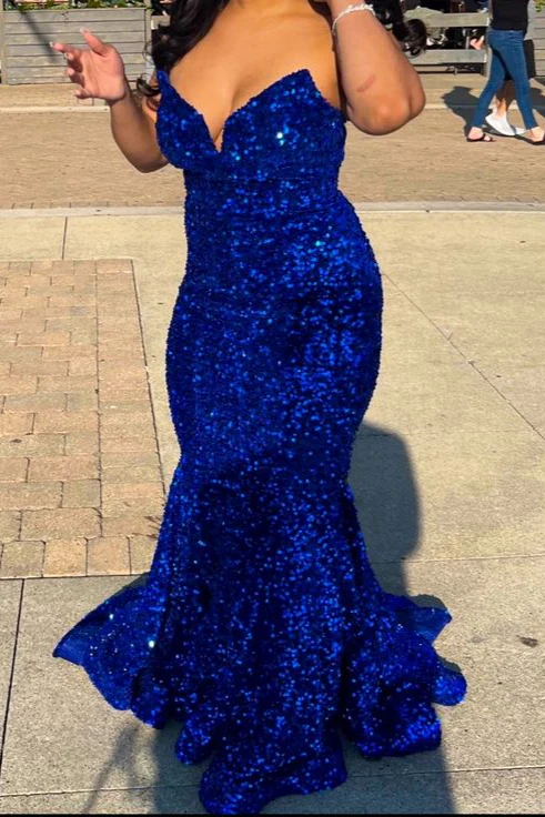 Glamorous Mermaid Evening Gowns Black Girl Sequin Prom Dresses,BL18616