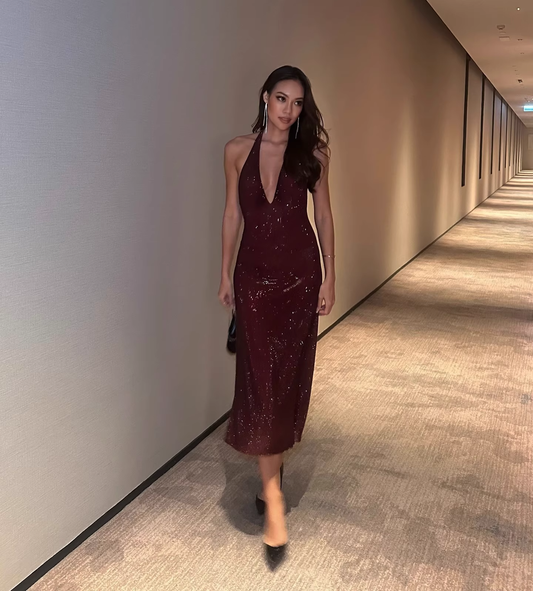 Robe de bal fourreau vintage à paillettes brillantes, col en V, robe de soirée longue et formelle, DP6609