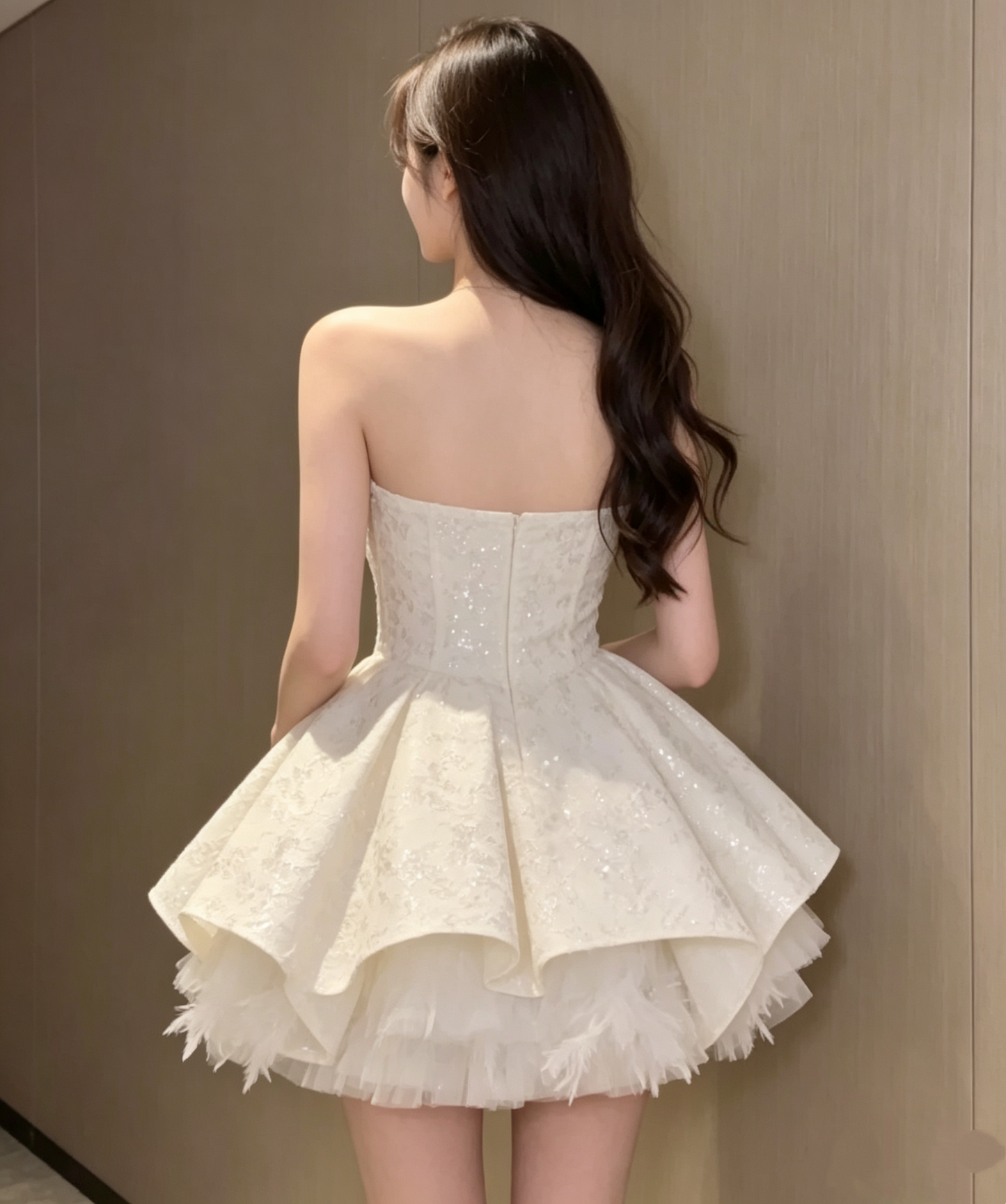 Elegant Ivory Lace Sequin Sweetheart Tulle A-Line Homecoming Dress DP8750