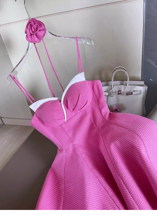 New Fashion Rose Pink Sweetheart Spaghetti Strap Design A-line Party Dresses Homecoming Dresses, DP5865