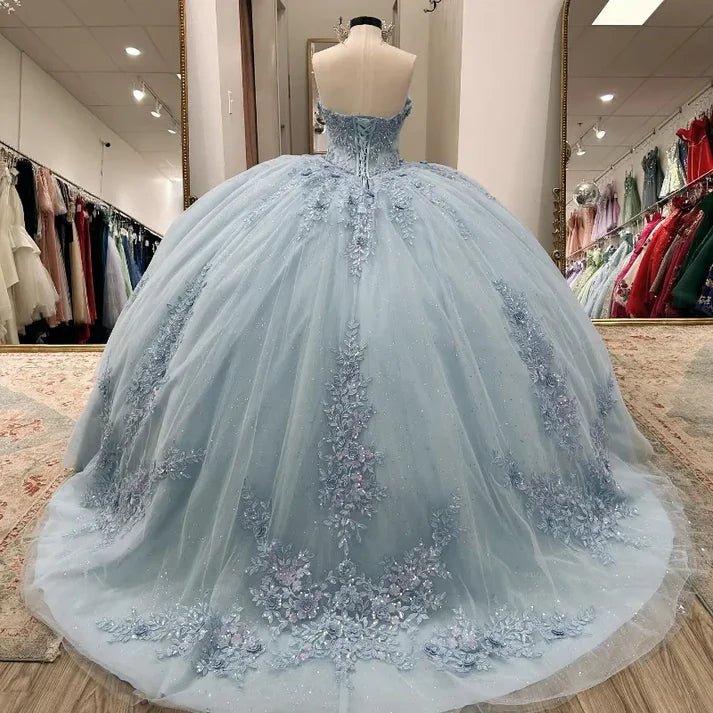 Elegantes himmelblaues Sweetheart A-Linie Quinceanera Ballkleid Geburtstagskleid Abendkleid Ballkleid DP6515
