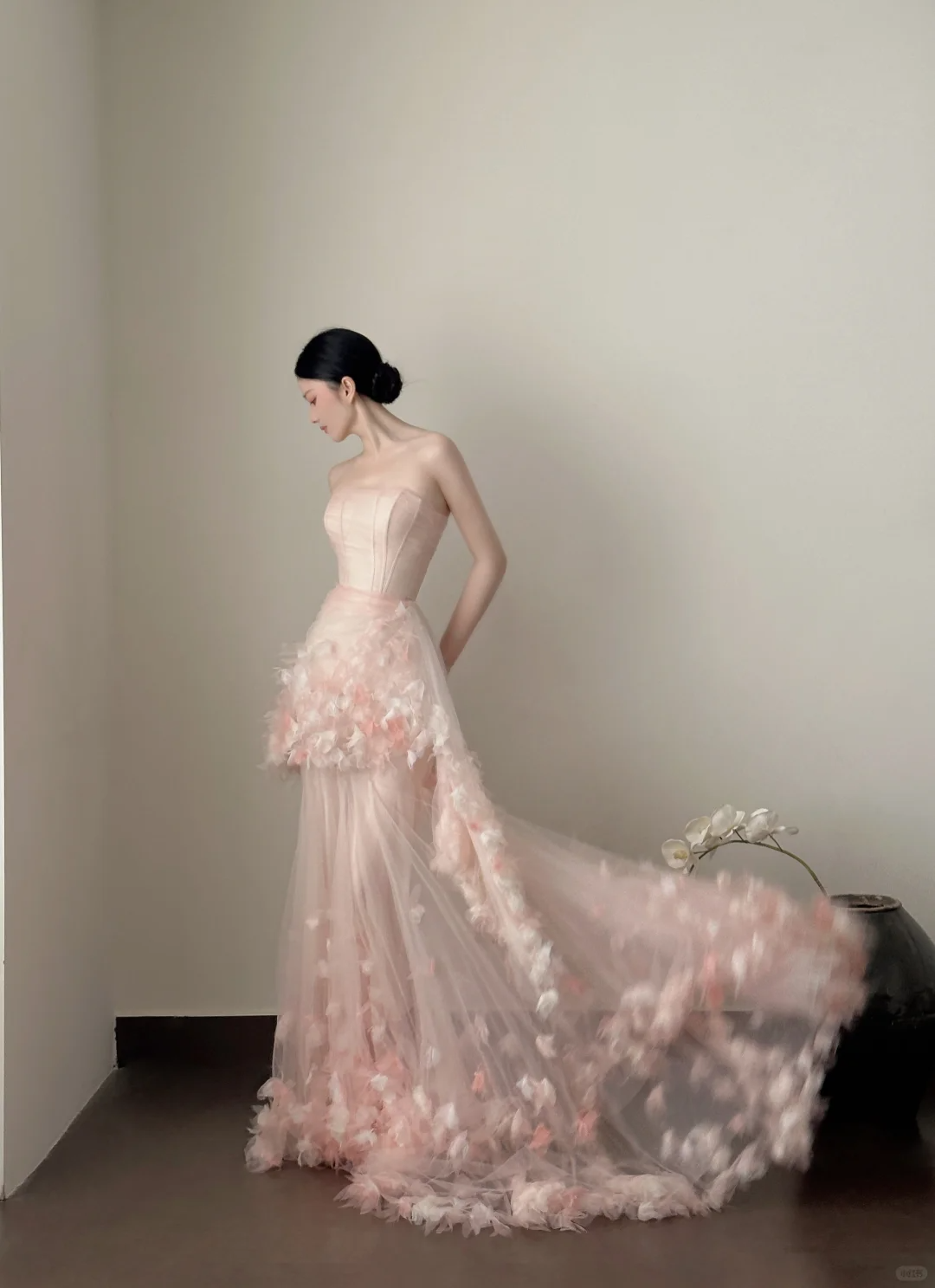 Light Pink Strapless Mermaid Tulle Long Evening Dresses Birthday Outfits, DP5102