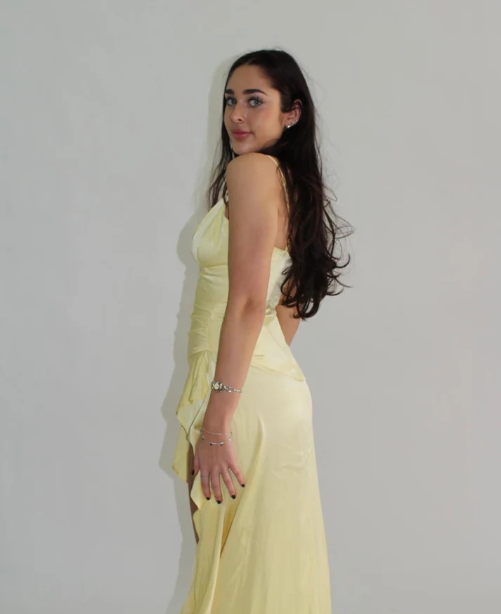 Yellow High-Low Spaghetti Straps Prom Dress Party Dress,DP442