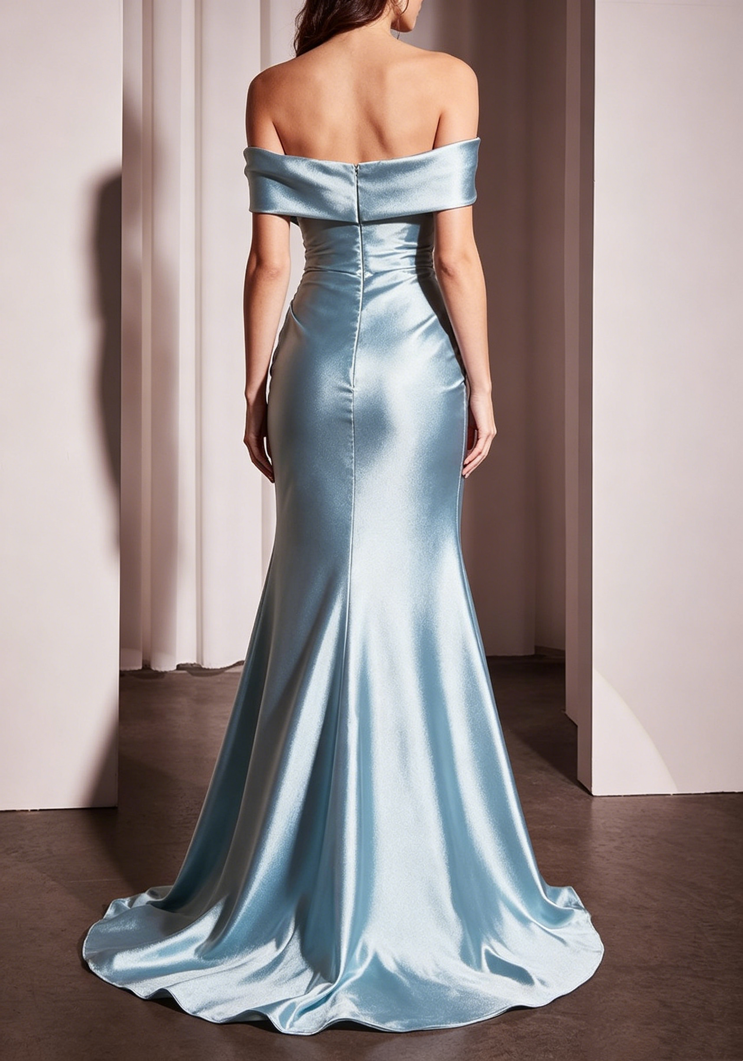Elegant Light Blue Off-the-Shoulder Satin Mermaid Prom Dress DP8524