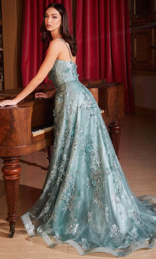 Glamorous Spaghetti Strap Tulle A-Line Prom Dress 3D Floral Lace Applique Glitter Formal Evening Gown DP8205