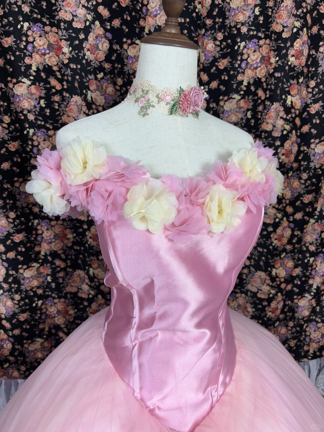 Elegant 3D Flowers Off-the-shoulder Sweet 16 Quinceanera Strapless A-Line Floor-length Prom Dress Evening Dress Ball Gown DP6419