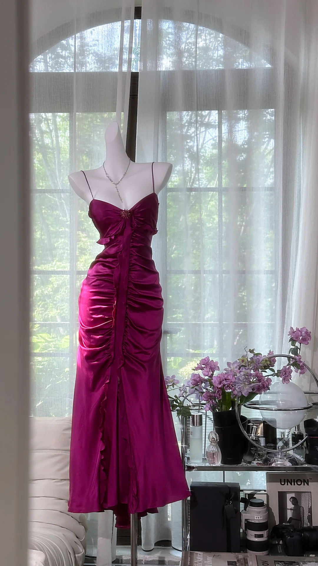 Vintage Burgundy Spaghetti Strap Pleated Mermaid Prom Dress Evening Dress DP6354