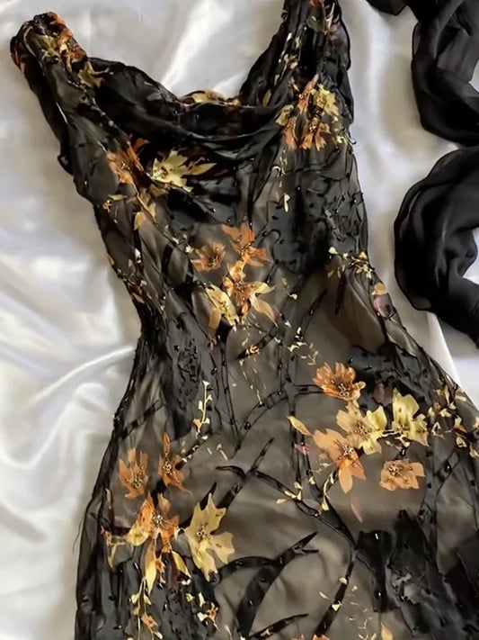 Vintage Applique Chiffon Prom Dress Sheath Evening Dress Long Formal Dress DP6664