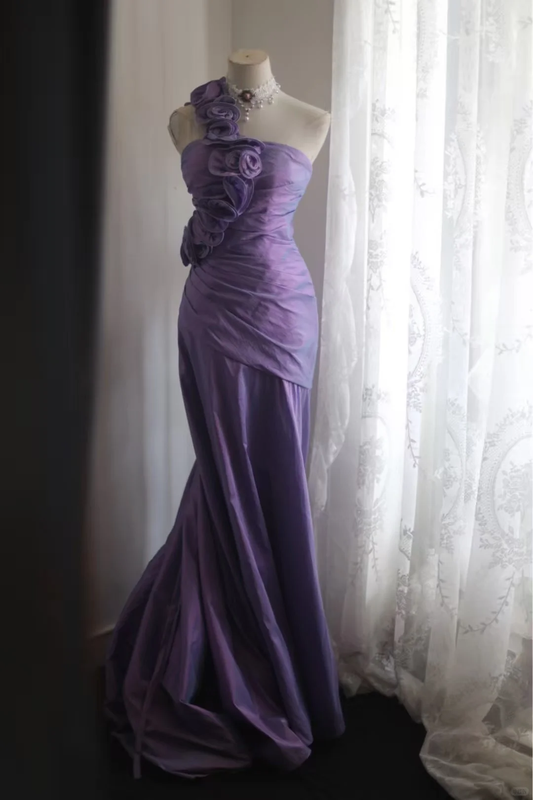 Glamorous Lavender One-Shoulder Mermaid Gown with 3D Flower Prom Dress DP7659