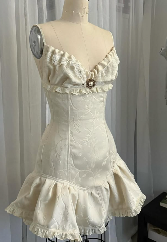 Vintage Beige Spaghetti Strap A-line Satin Lace-up Short Party Dresses Homecoming Dresses, DP5784