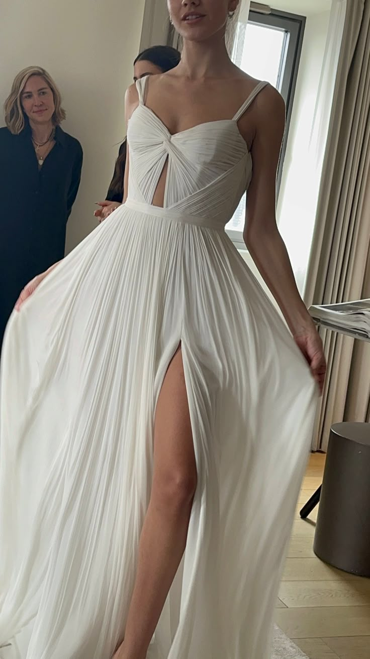 Elegant Strappy White A-Line Formal Long Prom Dress Light Wedding Dress, DP3204