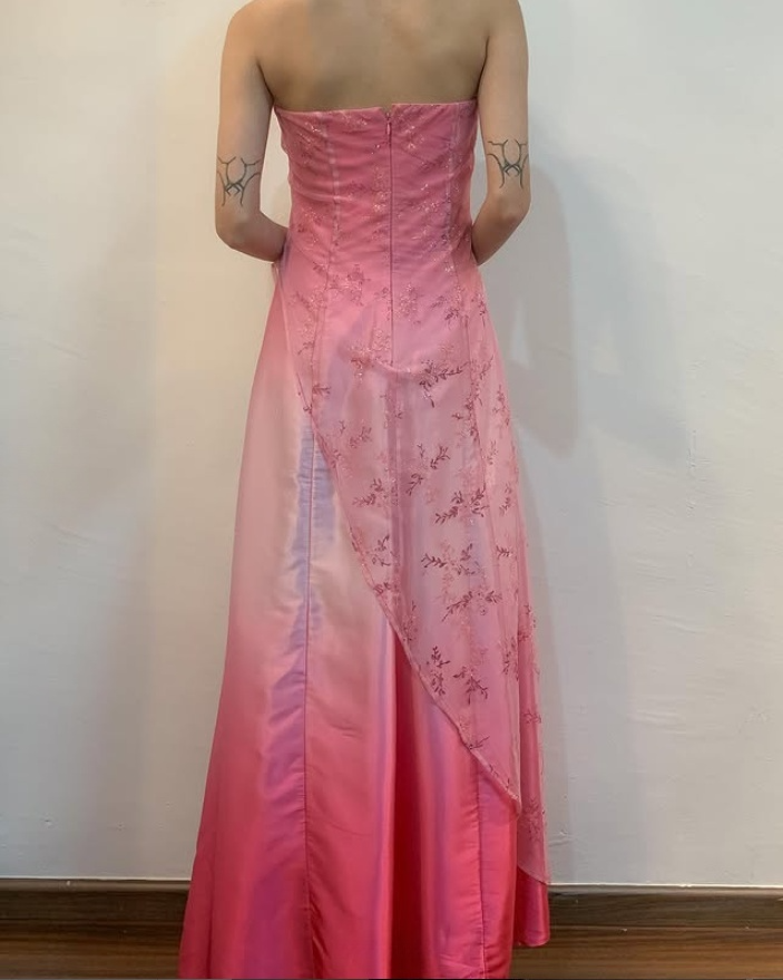 Lovely Pink Strapless A-Line Lace Satin Party Dress Evening Gown, DP4035