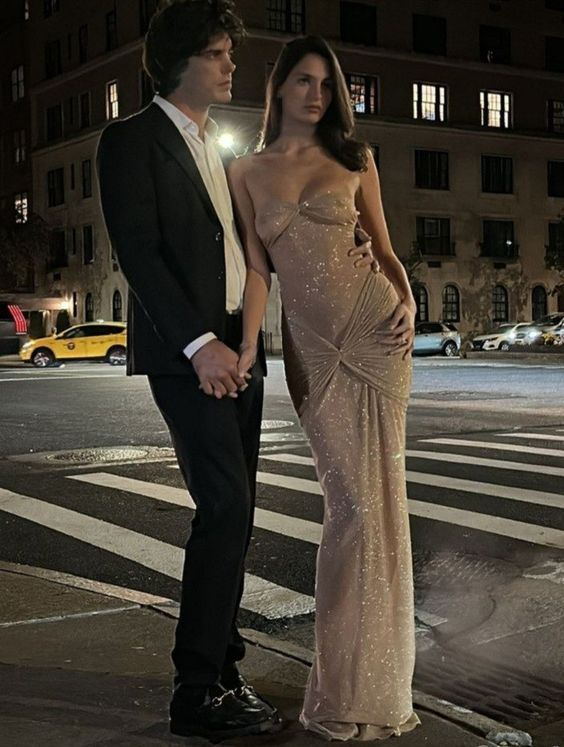 Robe de soirée longue sirène scintillante, décolleté en cœur, couleur champagne doré, DP3768
